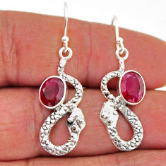 4.21cts snake natural red ruby oval 925 sterling silver dangle earrings y67854