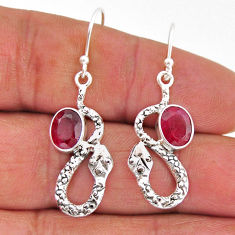 4.33cts snake natural red ruby oval 925 sterling silver dangle earrings y67953