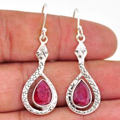 5.53cts snake natural red ruby pear 925 sterling silver dangle earrings y67911