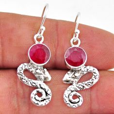 4.66cts snake natural red ruby round 925 sterling silver dangle earrings y67889