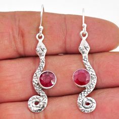 5.07cts snake natural red ruby round 925 sterling silver dangle earrings y67928