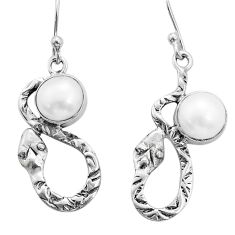 4.93cts snake natural white pearl 925 sterling silver dangle earrings u78967