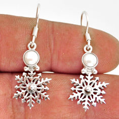 1.96cts snow flake natural white pearl round 925 silver dangle earrings y74654