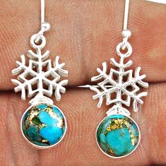5.96cts snowflake blue copper turquoise 925 silver dangle earrings t88781