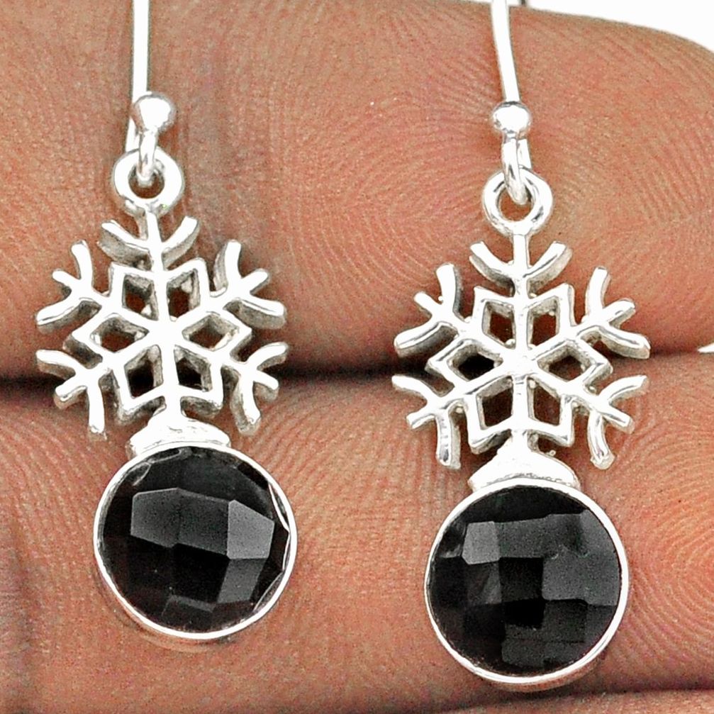 5.98cts snowflake natural black onyx 925 sterling silver dangle earrings t88785