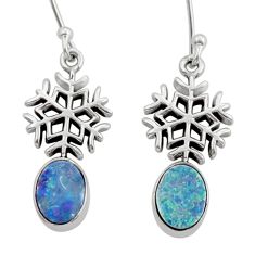 3.29cts snowflake natural blue doublet opal australian silver earrings y15451
