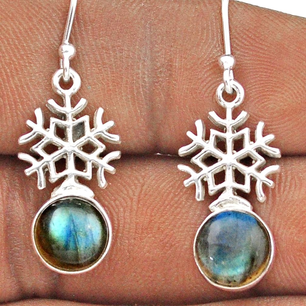 6.27cts snowflake natural blue labradorite 925 silver dangle earrings t88798