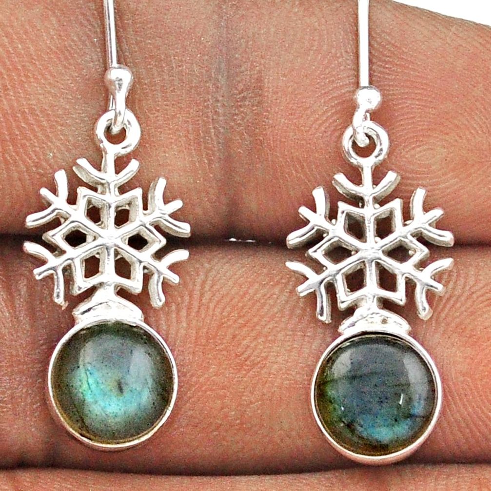 6.29cts snowflake natural blue labradorite 925 silver dangle earrings t88799