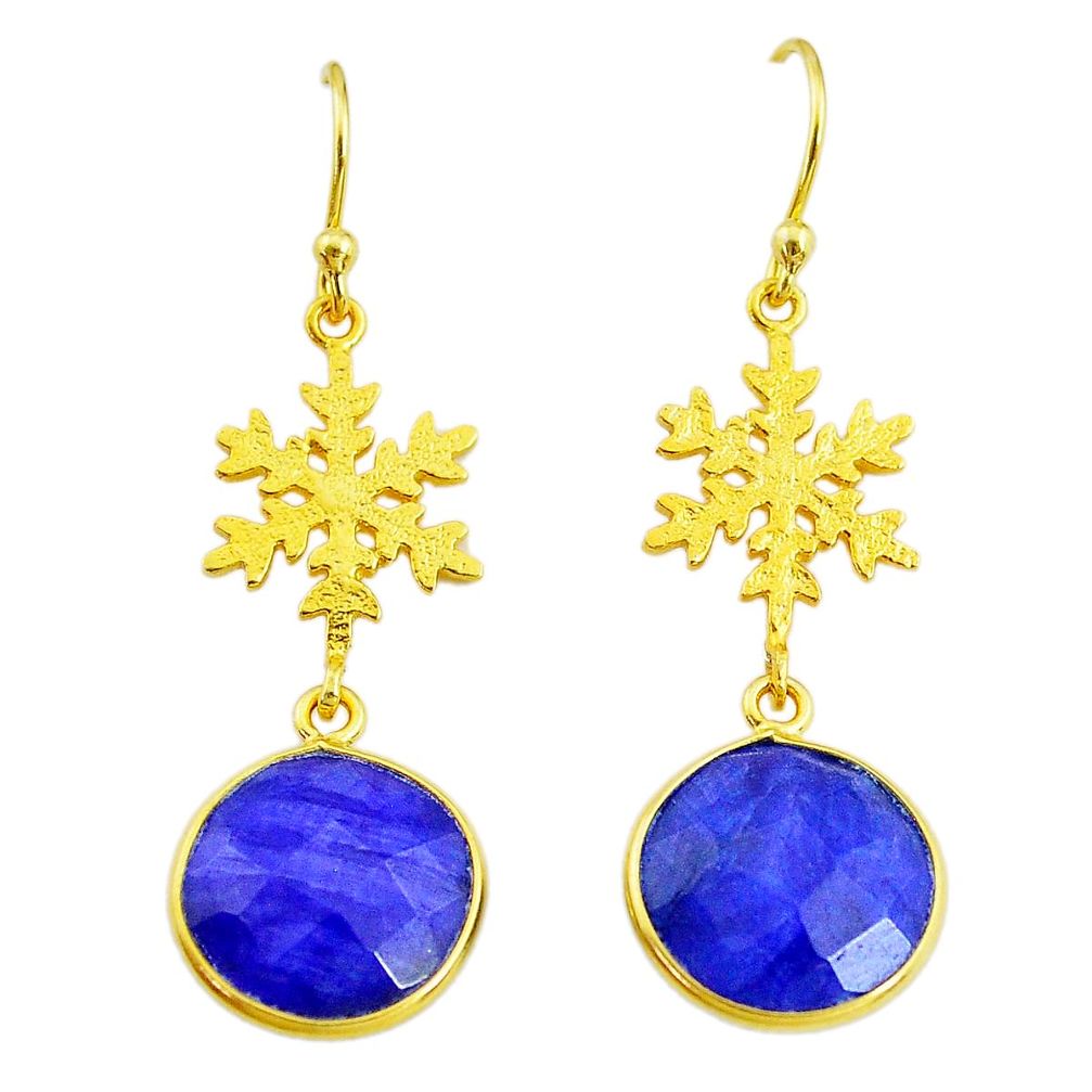 11.73cts snowflake natural sapphire 14k gold handmade dangle earrings t11626