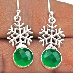 6.26cts snowflake natural green chalcedony 925 silver dangle earrings t88782