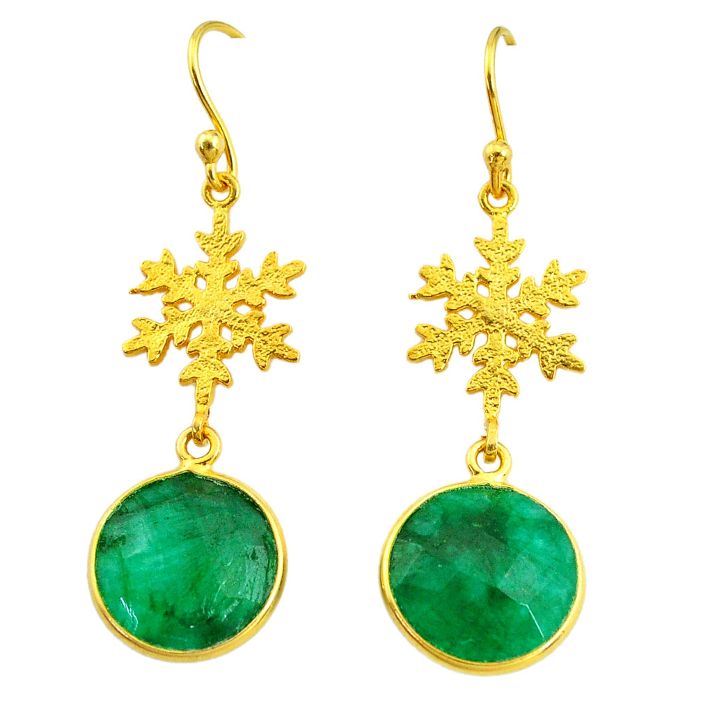 10.67cts snowflake natural green emerald 925 silver 14k gold earrings t11638