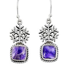 6.29cts snowflake natural purple charoite (siberian) 925 silver earrings y24766