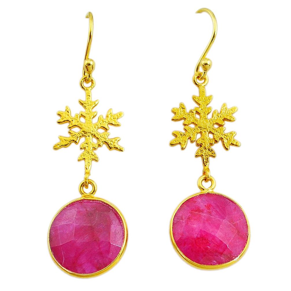 12.07cts snowflake natural red ruby 14k gold handmade dangle earrings t11630