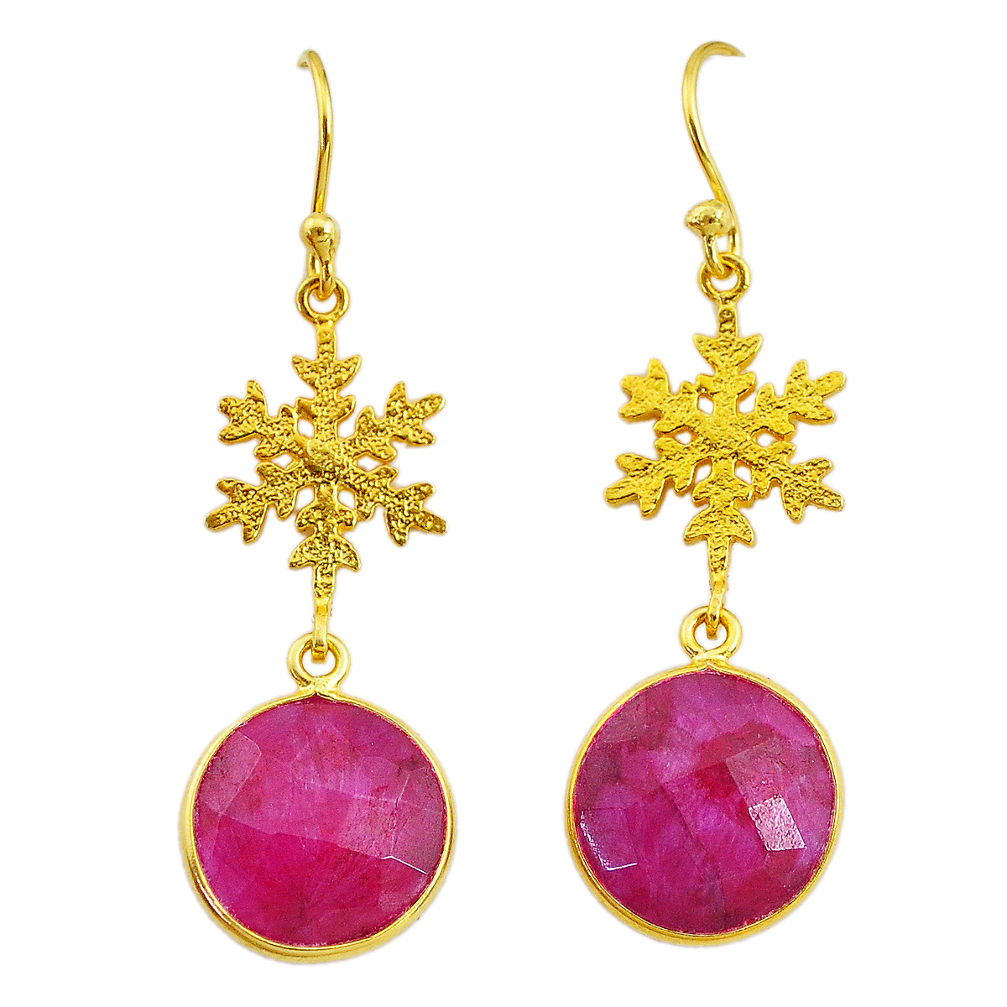 12.22cts snowflake natural red ruby 14k gold handmade dangle earrings t11631