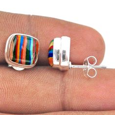 8.49cts solitaire natural multi color rainbow calsilica silver earrings t95839