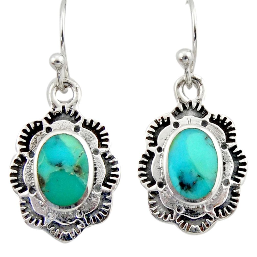 6.31cts southwestern blue copper turquoise 925 silver dangle earrings c26214