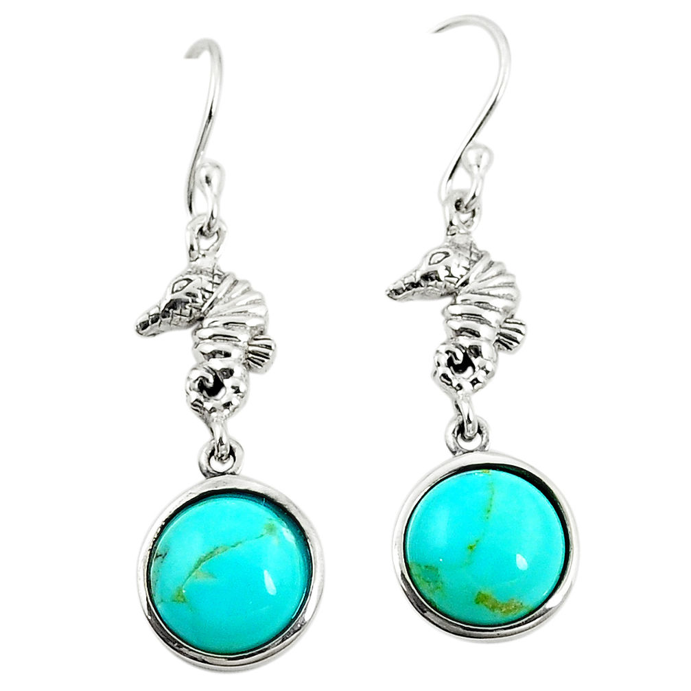 Southwestern fine blue turquoise 925 silver dangle earrings jewelry c10567