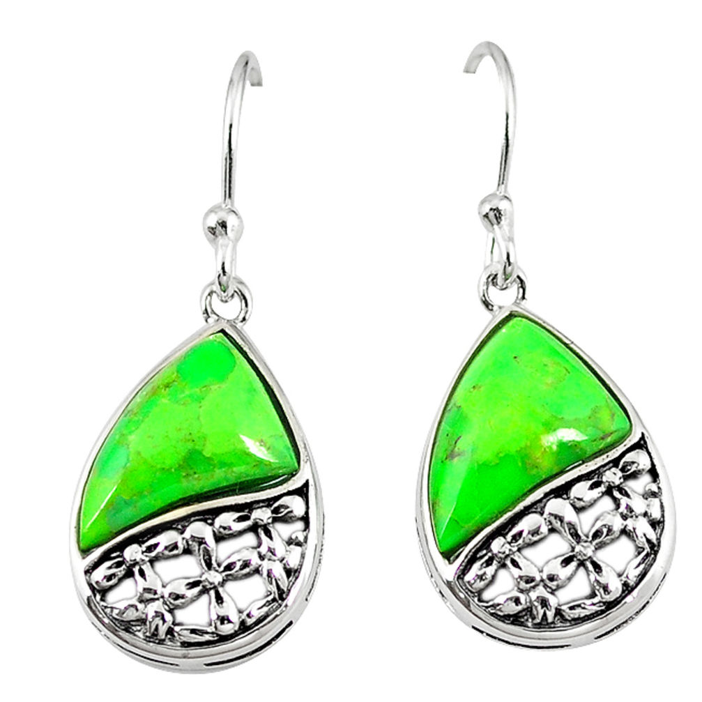 Southwestern green copper turquoise 925 silver dangle earrings jewelry c10562