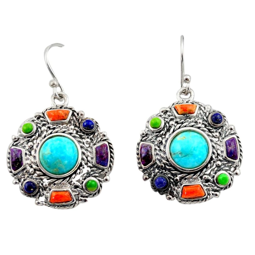10.71cts southwestern multi color copper turquoise 925 silver earrings c26207
