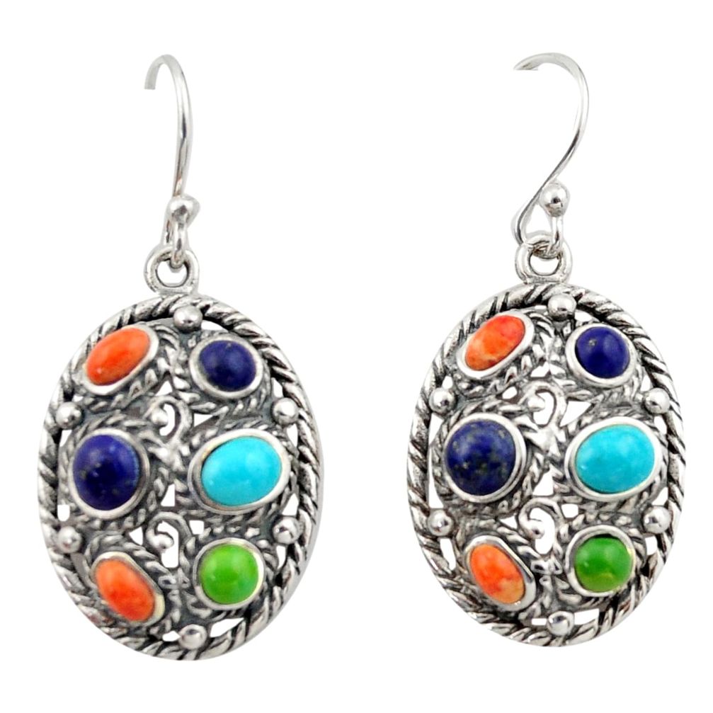 8.03cts southwestern multi color copper turquoise 925 silver earrings c26209