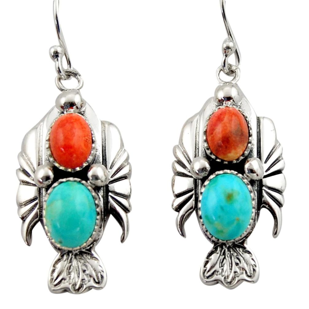 6.61cts southwestern multi color copper turquoise 925 silver earrings c26210