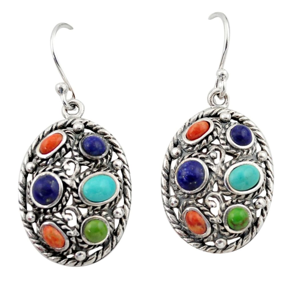 8.27cts southwestern multi color copper turquoise 925 silver earrings c26211