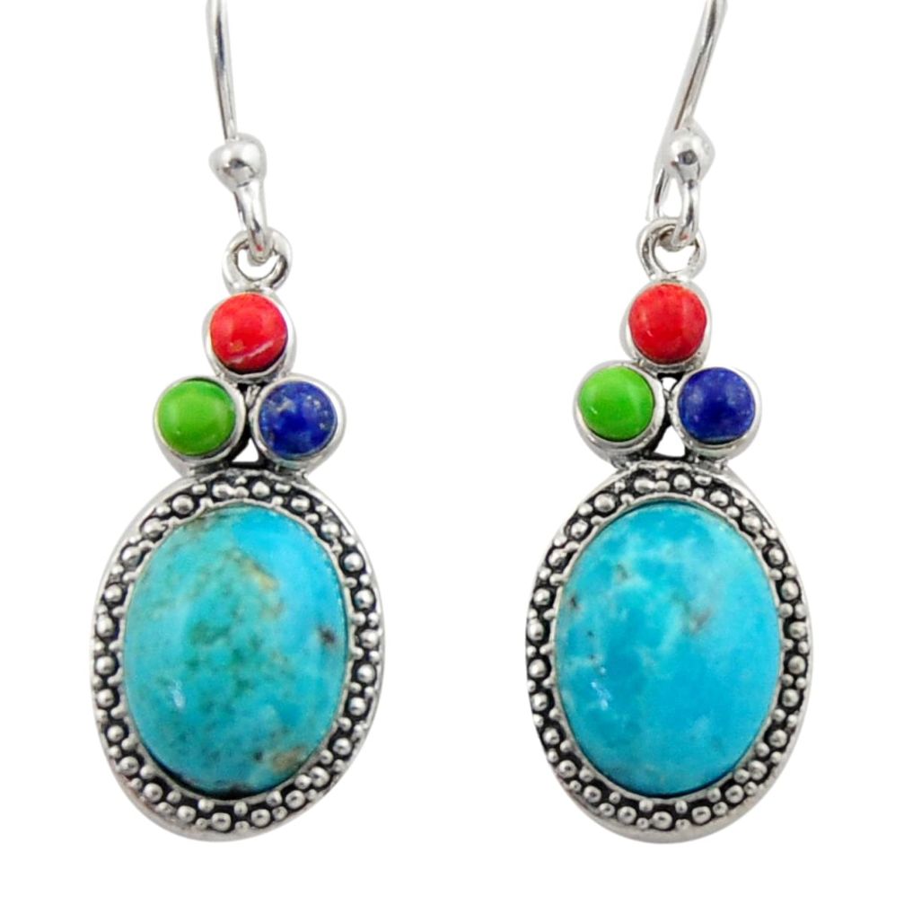 7.62cts southwestern multi color copper turquoise 925 silver earrings c26213