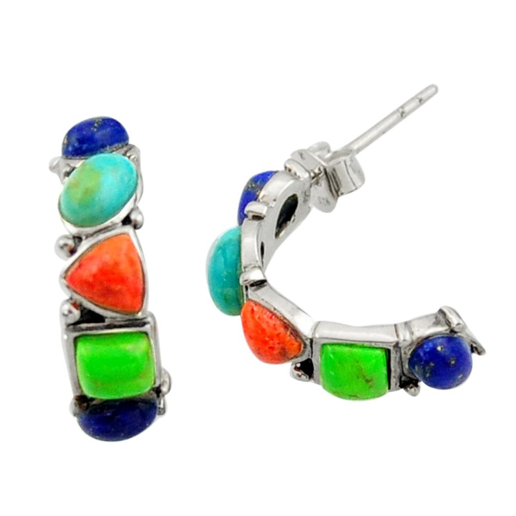 5.92cts southwestern multi color copper turquoise silver stud earrings c26219