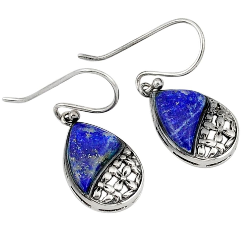 Southwestern natural blue lapis 925 sterling silver dangle earrings c23037