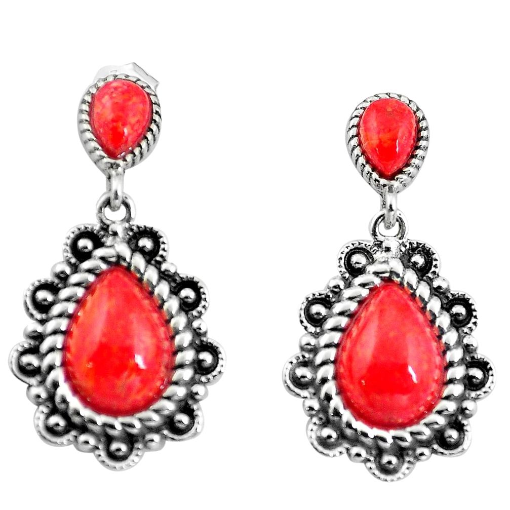 Southwestern red copper turquoise 925 silver dangle earrings jewelry c10572