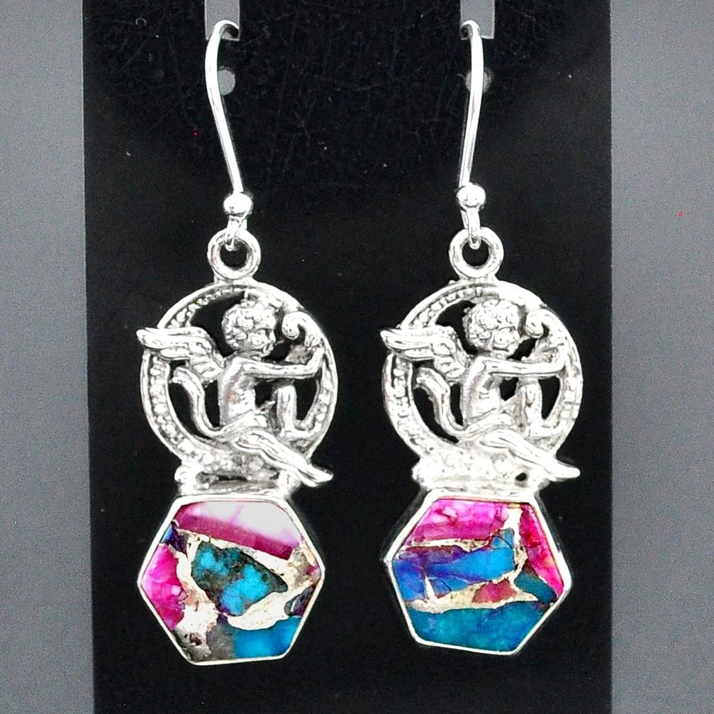 10.86cts spiny oyster arizona turquoise 925 silver angel earrings jewelry r95165