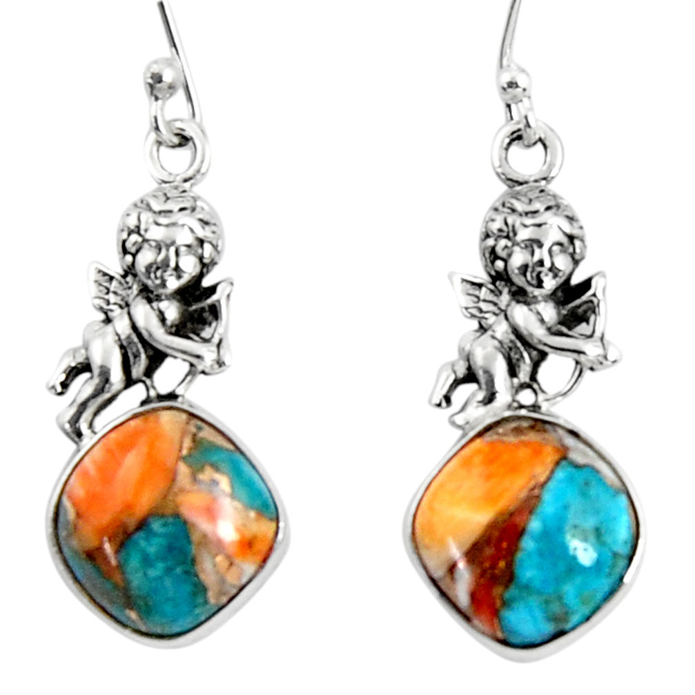 10.81cts spiny oyster arizona turquoise 925 silver dangle angel earrings r50943