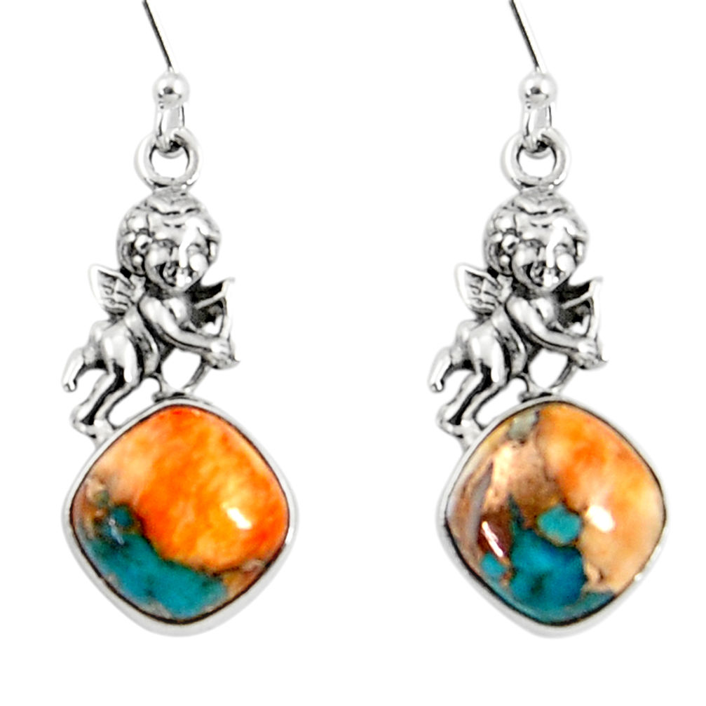 10.60cts spiny oyster arizona turquoise 925 silver dangle angel earrings r50956