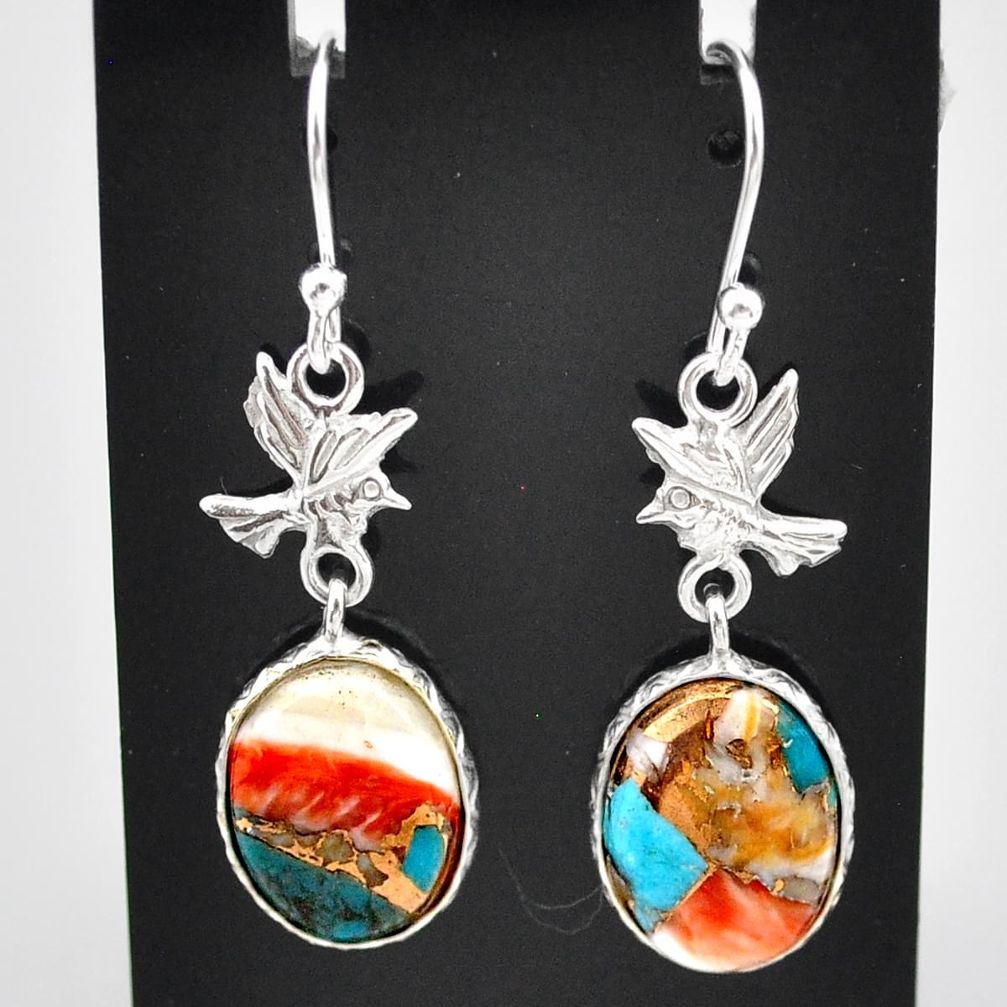 10.06cts spiny oyster arizona turquoise 925 silver dangle birds earrings t61335