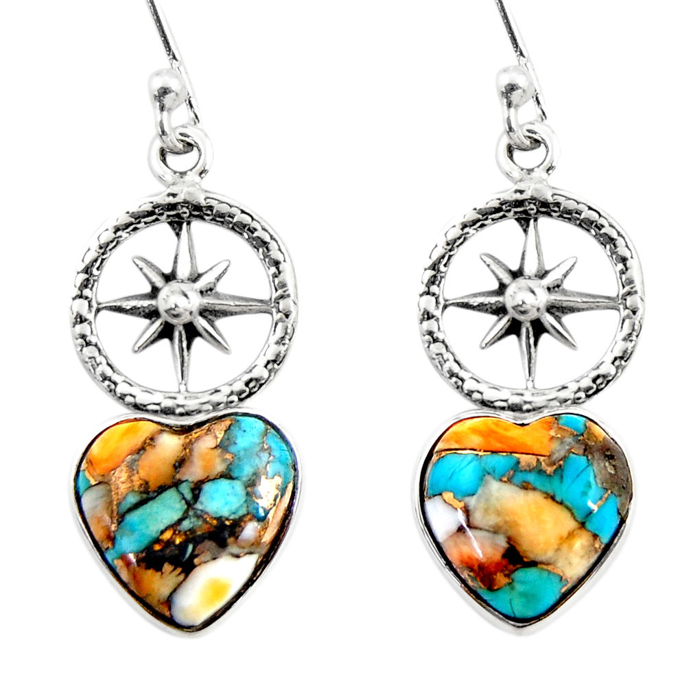 8.15cts spiny oyster arizona turquoise 925 silver dangle earrings r46785