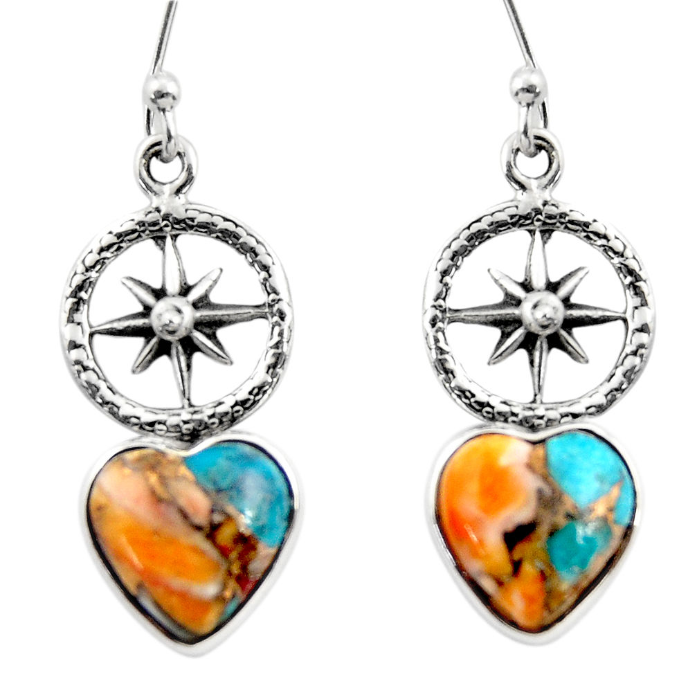 7.72cts spiny oyster arizona turquoise 925 silver dangle earrings r46788