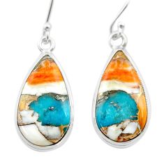 16.24cts spiny oyster arizona turquoise 925 silver dangle earrings u44748