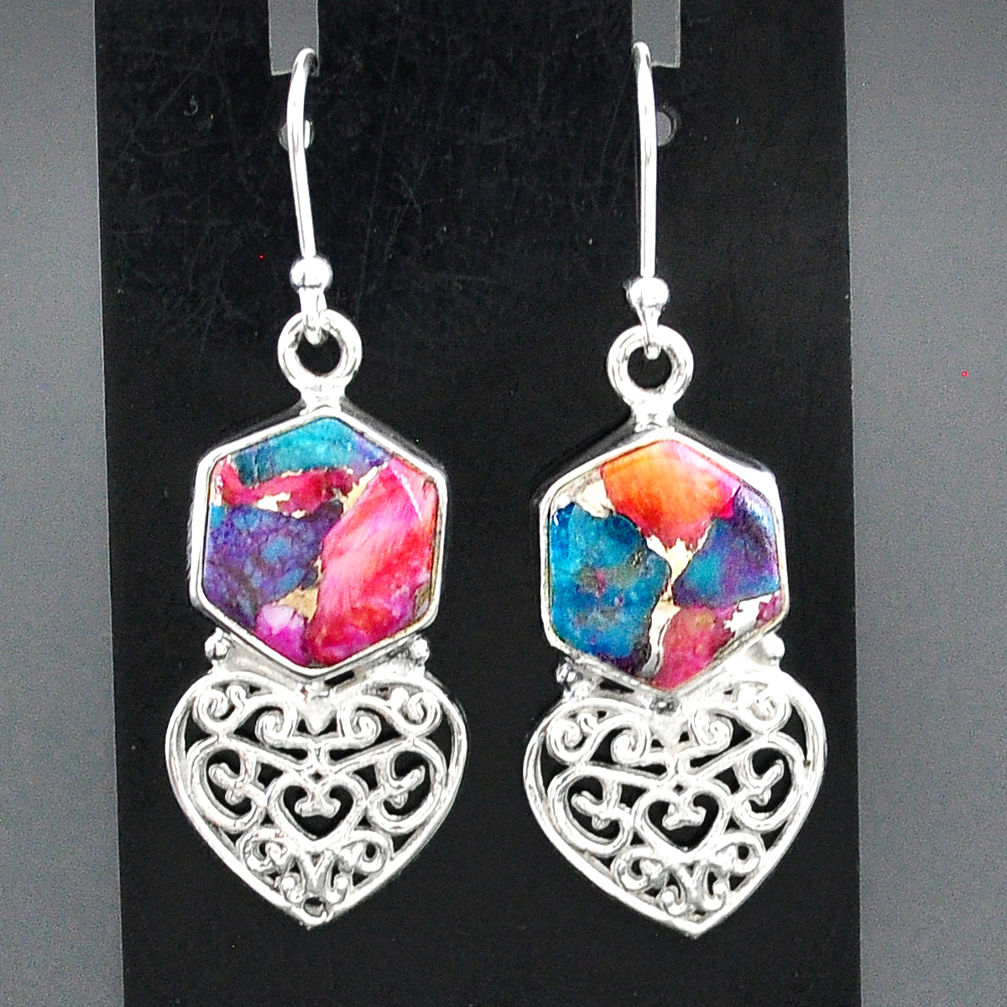 10.91cts spiny oyster arizona turquoise 925 silver heart love earrings r95163