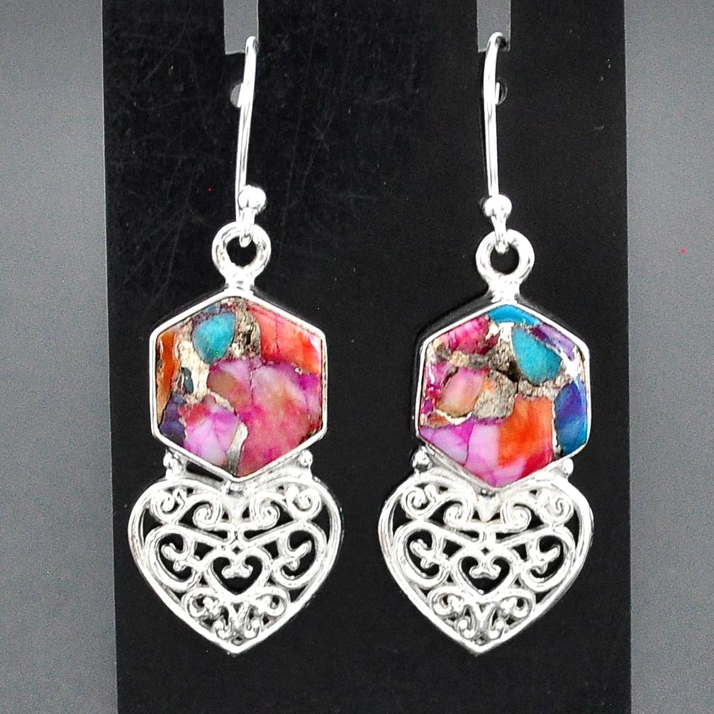 10.30cts spiny oyster arizona turquoise 925 silver heart love earrings r95172