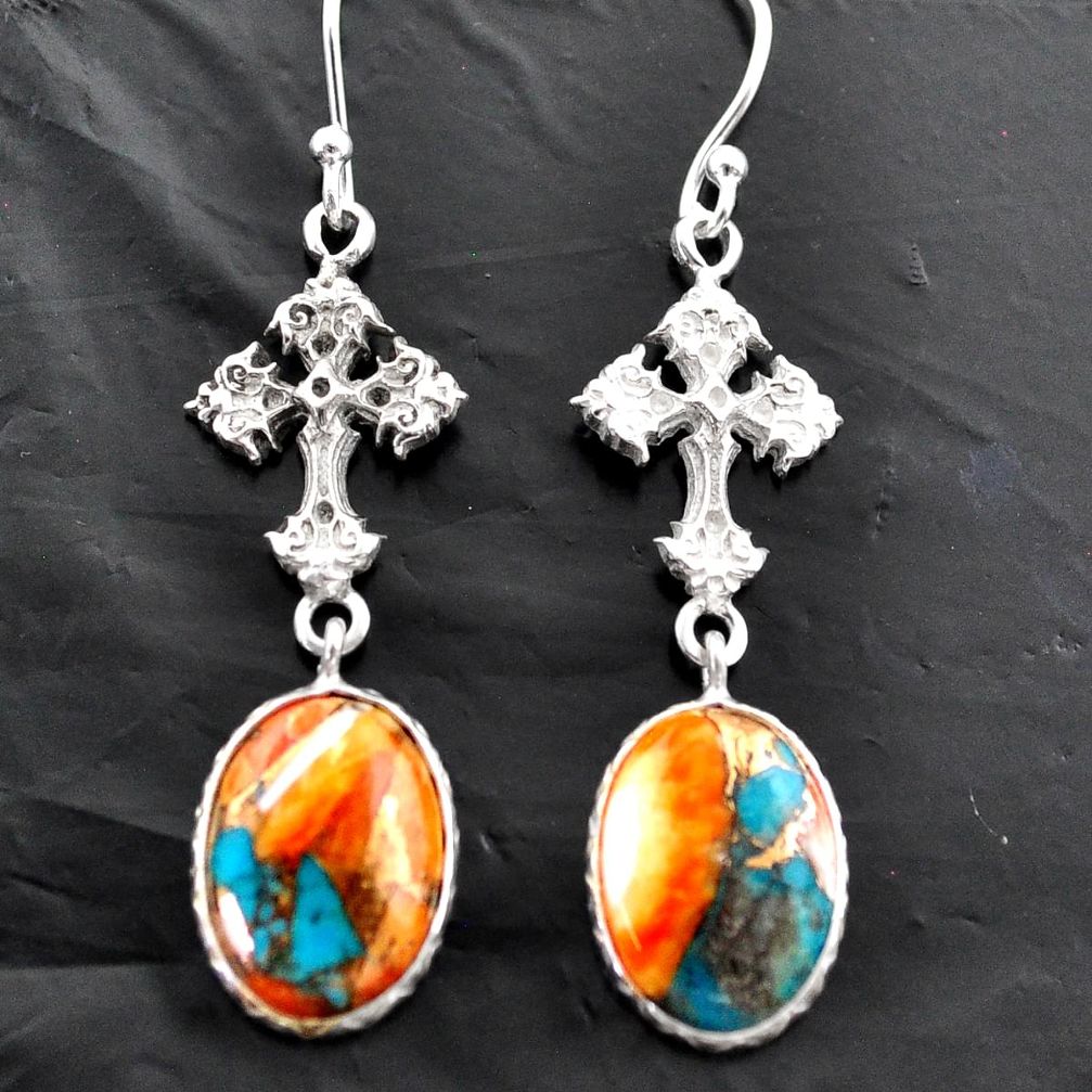 11.23cts spiny oyster arizona turquoise 925 silver holy cross earrings t61352