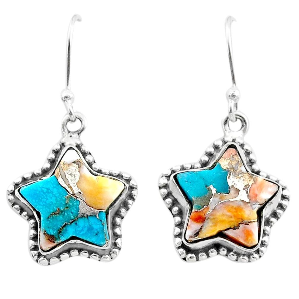 10.43cts spiny oyster arizona turquoise 925 silver star handmade earrings t50622