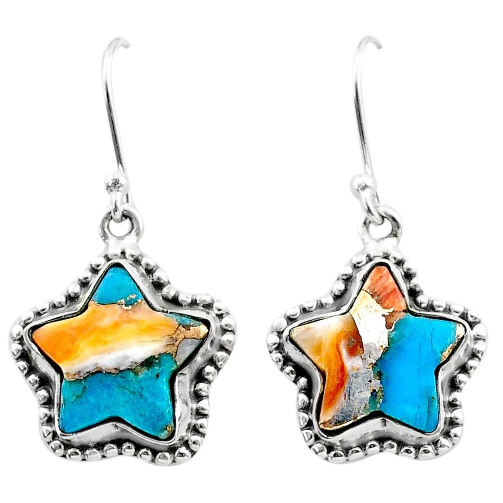 10.05cts spiny oyster arizona turquoise 925 silver star handmade earrings t50623