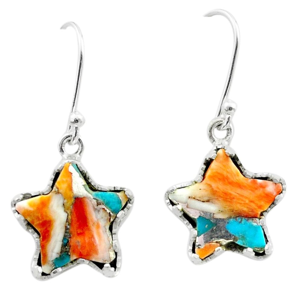 8.07cts spiny oyster arizona turquoise 925 silver star handmade earrings t50638