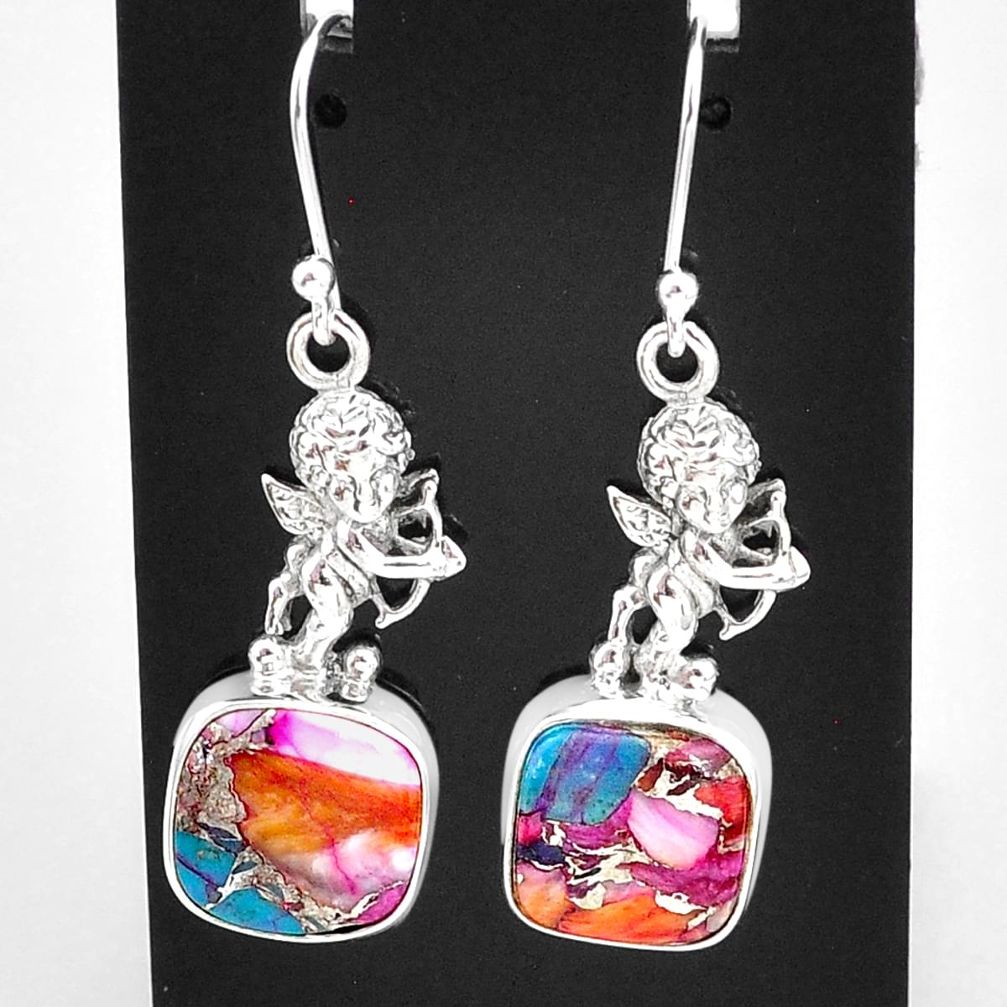 12.36cts spiny oyster arizona turquoise 925 sterling silver angel earrings t4069