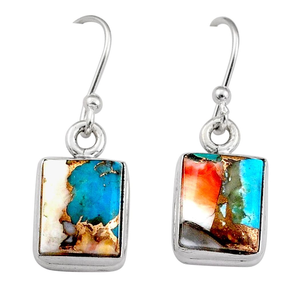 8.67cts spiny oyster arizona turquoise 925 sterling silver dangle earrings u6362