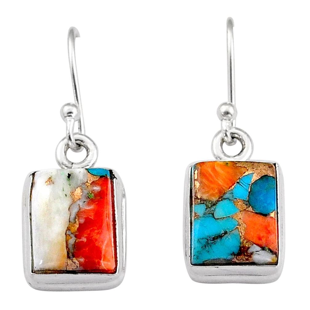 8.59cts spiny oyster arizona turquoise 925 sterling silver dangle earrings u6376