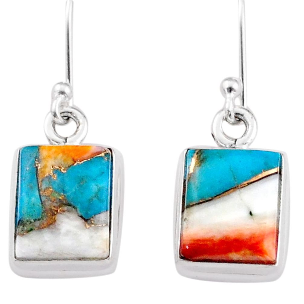 7.64cts spiny oyster arizona turquoise 925 sterling silver dangle earrings u6396