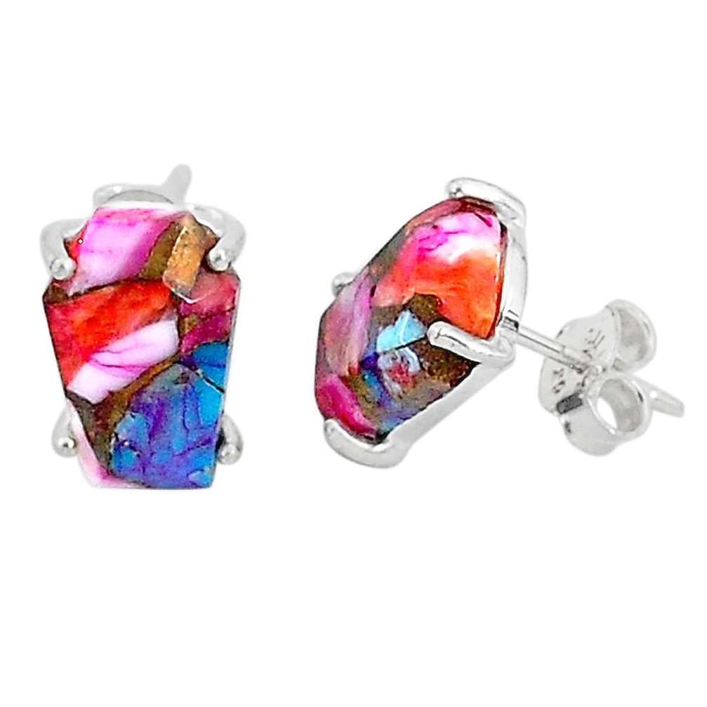 8.76cts spiny oyster arizona turquoise 925 sterling silver stud earrings r93202