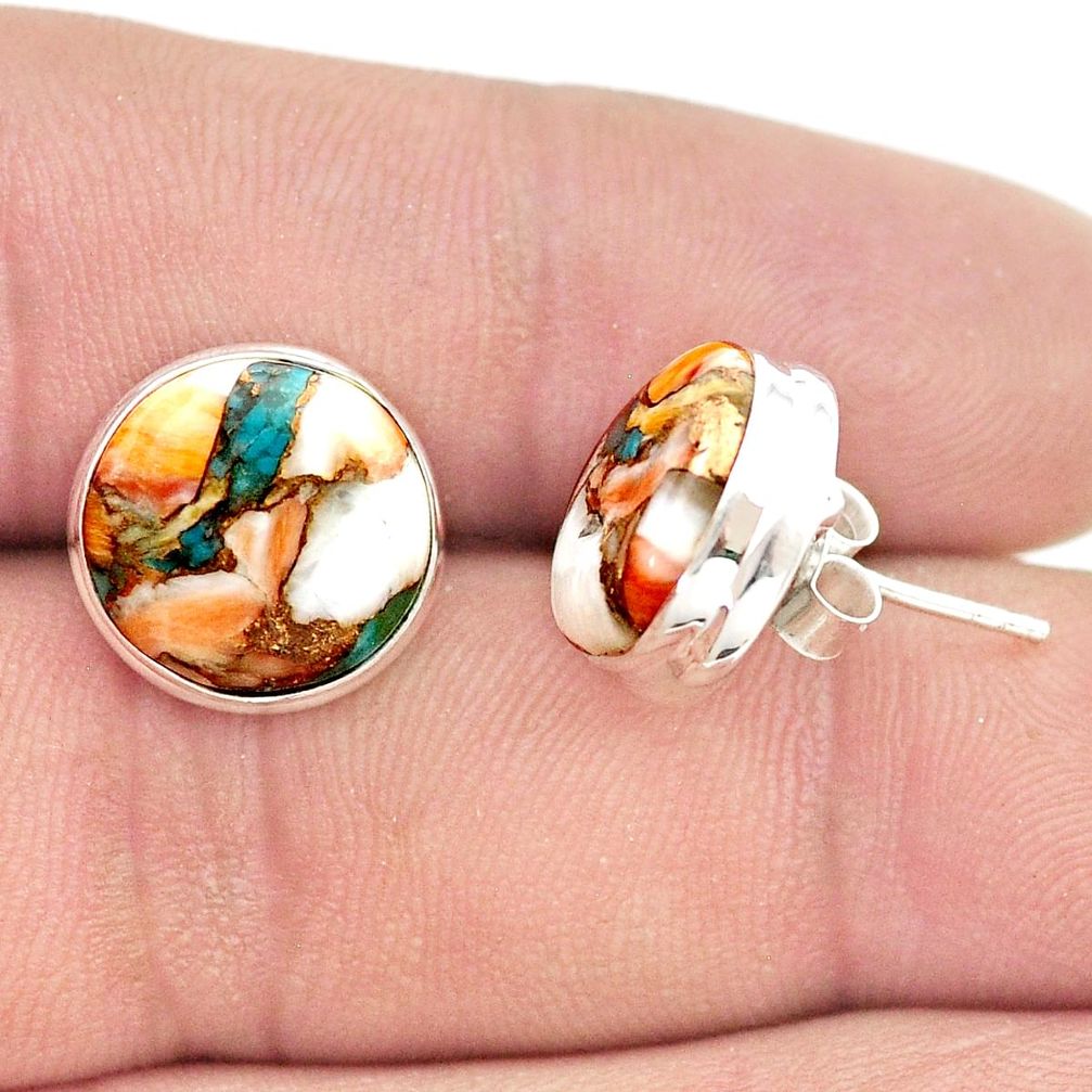 11.57cts spiny oyster arizona turquoise 925 sterling silver stud earrings u44701