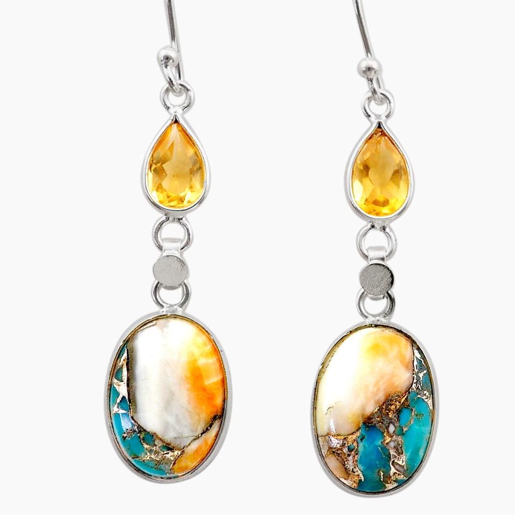 10.84cts spiny oyster arizona turquoise citrine silver dangle earrings t61225